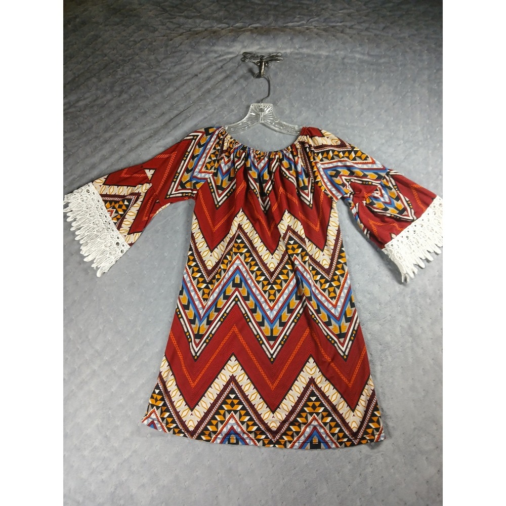 WinWin Half Sleeve Lace Tunic Top Red Geometric Chevron Boho S-M - Picture 8 of 9